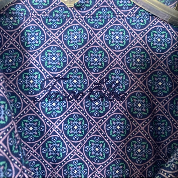 Tasso Elba Men's L Large 16 16 1/2 100% Cotton Blue Geometric Print Button Shirt - Picture 4 of 9